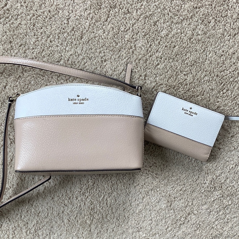 Kate Spade Tan and White Crossbody Bag with Wallet